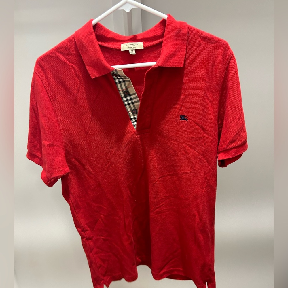 Red Burberry polo shirt, size medium
